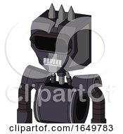 Purple Robot With Mechanical Head And Teeth Mouth And Black Visor Eye And Three Spiked