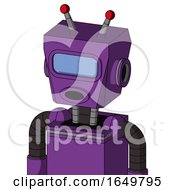Purple Automaton With Box Head And Round Mouth And Large Blue Visor Eye And Double Led Antenna
