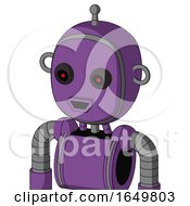 Purple Automaton With Bubble Head And Happy Mouth And Black Glowing Red Eyes And Single Antenna