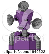 Purple Automaton With Cylinder Conic Head And Round Mouth And Angry Eyes And Radar Dish Hat