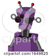 Purple Automaton With Cylinder Conic Head And Toothy Mouth And Three Eyed And Double Led Antenna