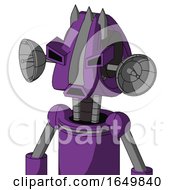 Purple Automaton With Droid Head And Sad Mouth And Angry Eyes And Three Spiked