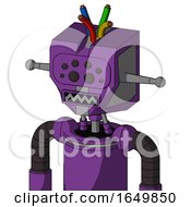 Purple Automaton With Mechanical Head And Square Mouth And Bug Eyes And Wire Hair