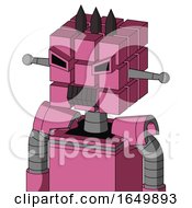 Pink Robot With Cube Head And Dark Tooth Mouth And Angry Eyes And Three Dark Spikes