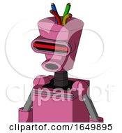 Pink Robot With Cylinder-Conic Head And Round Mouth And Visor Eye And Wire Hair