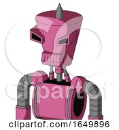 Pink Robot With Cylinder-Conic Head And Toothy Mouth And Angry Eyes And Spike Tip