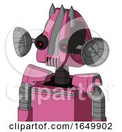 Pink Robot With Droid Head And Speakers Mouth And Black Glowing Red Eyes And Three Spiked