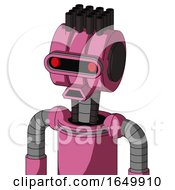 Pink Robot With Multi-Toroid Head And Sad Mouth And Visor Eye And Pipe Hair