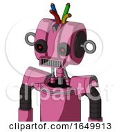 Pink Robot With Multi-Toroid Head And Square Mouth And Black Glowing Red Eyes And Wire Hair