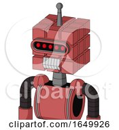 Pinkish Mech With Cube Head And Teeth Mouth And Visor Eye And Single Antenna