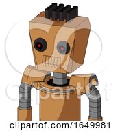 Peach Mech With Box Head And Toothy Mouth And Black Glowing Red Eyes And Pipe Hair