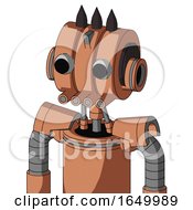 Peach Robot With Multi Toroid Head And Pipes Mouth And Two Eyes And Three Dark Spikes
