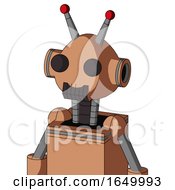 Peach Robot With Rounded Head And Dark Tooth Mouth And Two Eyes And Double Led Antenna
