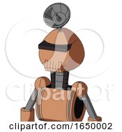 Peach Robot With Rounded Head And Toothy Mouth And Black Visor Cyclops And Radar Dish Hat