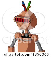 Peach Robot With Rounded Head And Toothy Mouth And Visor Eye And Wire Hair