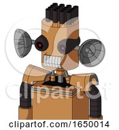 Peach Mech With Cylinder Head And Teeth Mouth And Black Glowing Red Eyes And Pipe Hair