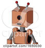 Peach Robot With Box Head And Round Mouth And Black Cyclops Eye And Double Led Antenna