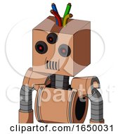 Peach Robot With Box Head And Speakers Mouth And Three Eyed And Wire Hair