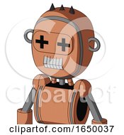 Peach Robot With Bubble Head And Teeth Mouth And Plus Sign Eyes And Three Dark Spikes