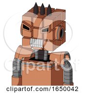 Peach Robot With Cube Head And Teeth Mouth And Angry Eyes And Three Dark Spikes