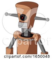 Peach Robot With Cylinder Conic Head And Teeth Mouth And Black Cyclops Eye
