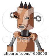 Peach Robot With Cylinder Head And Round Mouth And Angry Eyes And Three Dark Spikes