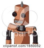 Peach Robot With Cylinder Head And Square Mouth And Red Eyed And Spike Tip
