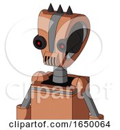 Peach Robot With Droid Head And Speakers Mouth And Black Glowing Red Eyes And Three Dark Spikes