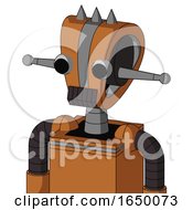 Orange Robot With Droid Head And Dark Tooth Mouth And Two Eyes And Three Spiked