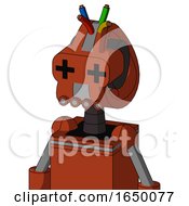 Orange Robot With Droid Head And Pipes Mouth And Plus Sign Eyes And Wire Hair