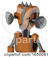 Orange Robot With Droid Head And Vent Mouth And Angry Eyes And Three Spiked