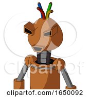 Orange Robot With Rounded Head And Happy Mouth And Angry Eyes And Wire Hair