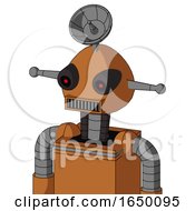 Orange Robot With Rounded Head And Square Mouth And Black Glowing Red Eyes And Radar Dish Hat
