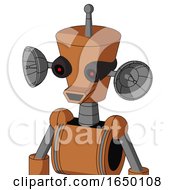 Orange Droid With Cylinder Conic Head And Happy Mouth And Black Glowing Red Eyes And Single Antenna