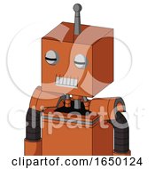 Orange Mech With Box Head And Teeth Mouth And Two Eyes And Single Antenna