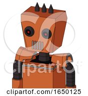 Orange Mech With Box Head And Vent Mouth And Black Glowing Red Eyes And Three Dark Spikes