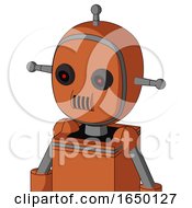 Orange Mech With Bubble Head And Speakers Mouth And Black Glowing Red Eyes And Single Antenna