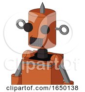 Orange Mech With Cylinder Head And Dark Tooth Mouth And Two Eyes And Spike Tip
