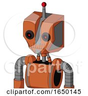 Orange Mech With Mechanical Head And Toothy Mouth And Black Glowing Red Eyes And Single Led Antenna