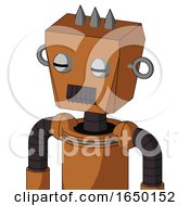 Orange Robot With Box Head And Dark Tooth Mouth And Two Eyes And Three Spiked