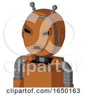 Orange Robot With Bubble Head And Sad Mouth And Angry Eyes And Double Antenna
