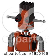 Orange Robot With Cone Head And Toothy Mouth And Black Glowing Red Eyes And Pipe Hair