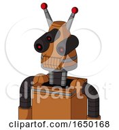 Orange Robot With Cone Head And Toothy Mouth And Three Eyed And Double Led Antenna