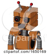 Orange Robot With Cube Head And Dark Tooth Mouth And Black Glowing Red Eyes And Double Led Antenna