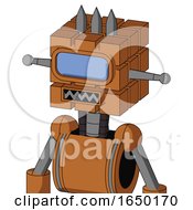Orange Robot With Cube Head And Square Mouth And Large Blue Visor Eye And Three Spiked