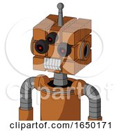 Orange Robot With Cube Head And Teeth Mouth And Three Eyed And Single Antenna