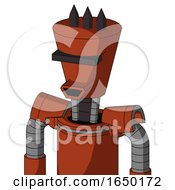 Orange Robot With Cylinder Conic Head And Happy Mouth And Black Visor Cyclops And Three Dark Spikes