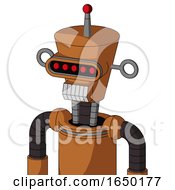 Orange Robot With Cylinder Conic Head And Teeth Mouth And Visor Eye And Single Led Antenna