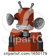 Orange Robot With Cylinder Head And Keyboard Mouth And Angry Eyes And Double Antenna