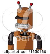 Orange Robot With Cylinder Head And Keyboard Mouth And Black Visor Cyclops And Double Led Antenna